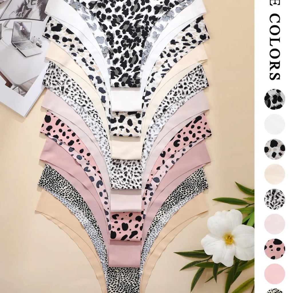 Women'S Floral Heart Leopard Print Everyday Wear Underwear Set, 3/4/6/7/8/10/12 Pieces, Casual Fitted Design, All Seasons Comfortable Panties, Lingerie, Casual Comfy Panty