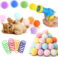 Low Noise Interactive Cat Ball Launcher Gun, 1 Noise-Reduced Launcher (New Upgraded), 20 Pcs Colorful Silent Plush Pom Pom Balls (1.2 Inches), with 4 Pcs Cat Spring Toy