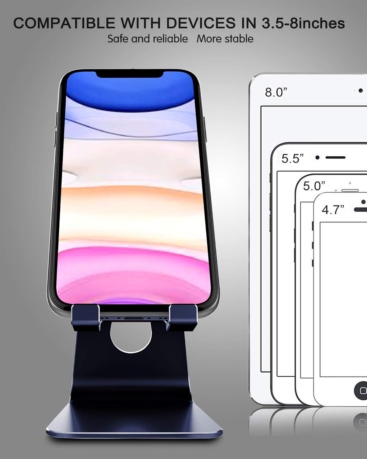 Aluminum Cell Phone Stand, Adjustable Phone Holder for Desk