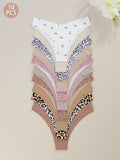 Women'S Floral Heart Leopard Print Everyday Wear Underwear Set, 3/4/6/7/8/10/12 Pieces, Casual Fitted Design, All Seasons Comfortable Panties, Lingerie, Casual Comfy Panty