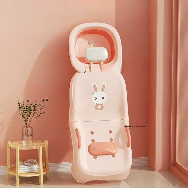 Foldable Children's Hair Washing Lounge Chair - Cute Cartoon Design for Home Use