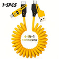 4 in 1 65W Spring Short Data Cable 6A USB Type C Telescopic Quick Charger Wire Spring USB Cable for Iphone 15 14 13 12 16 17 Pro