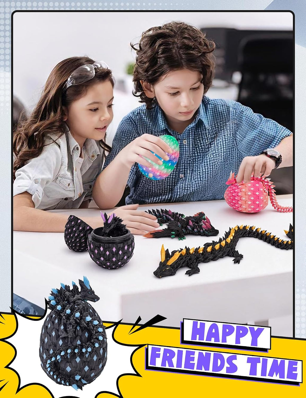 3D Printed Dragon Eggs Glow in the Dark Dragon Eggs with Dragon Toy 3D Printed Animals for Goodie Bag Fillers Pinata Stuffers for Kids Teens Treasure Box Toys for Classroom