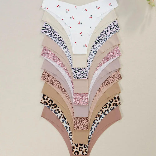 Women'S Floral Heart Leopard Print Everyday Wear Underwear Set, 3/4/6/7/8/10/12 Pieces, Casual Fitted Design, All Seasons Comfortable Panties, Lingerie, Casual Comfy Panty